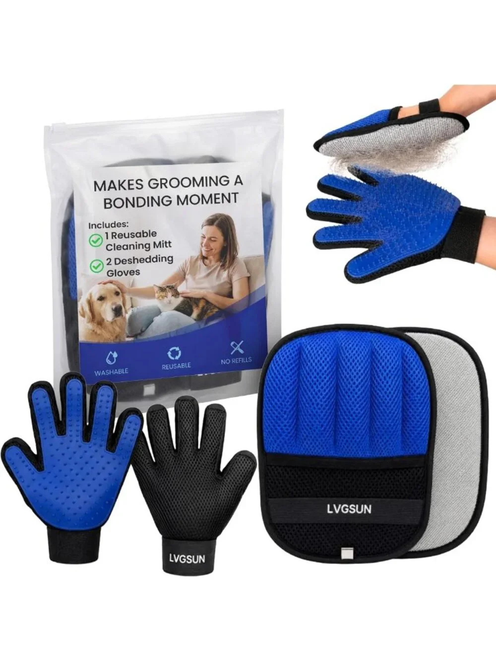 Grooming Kit for Cats – Deshedding Gloves & Self-Cleaning Mitt for Shedding